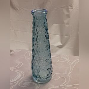 Blue Bud Vase Diamond Cut Pattern 8.5" Tall
